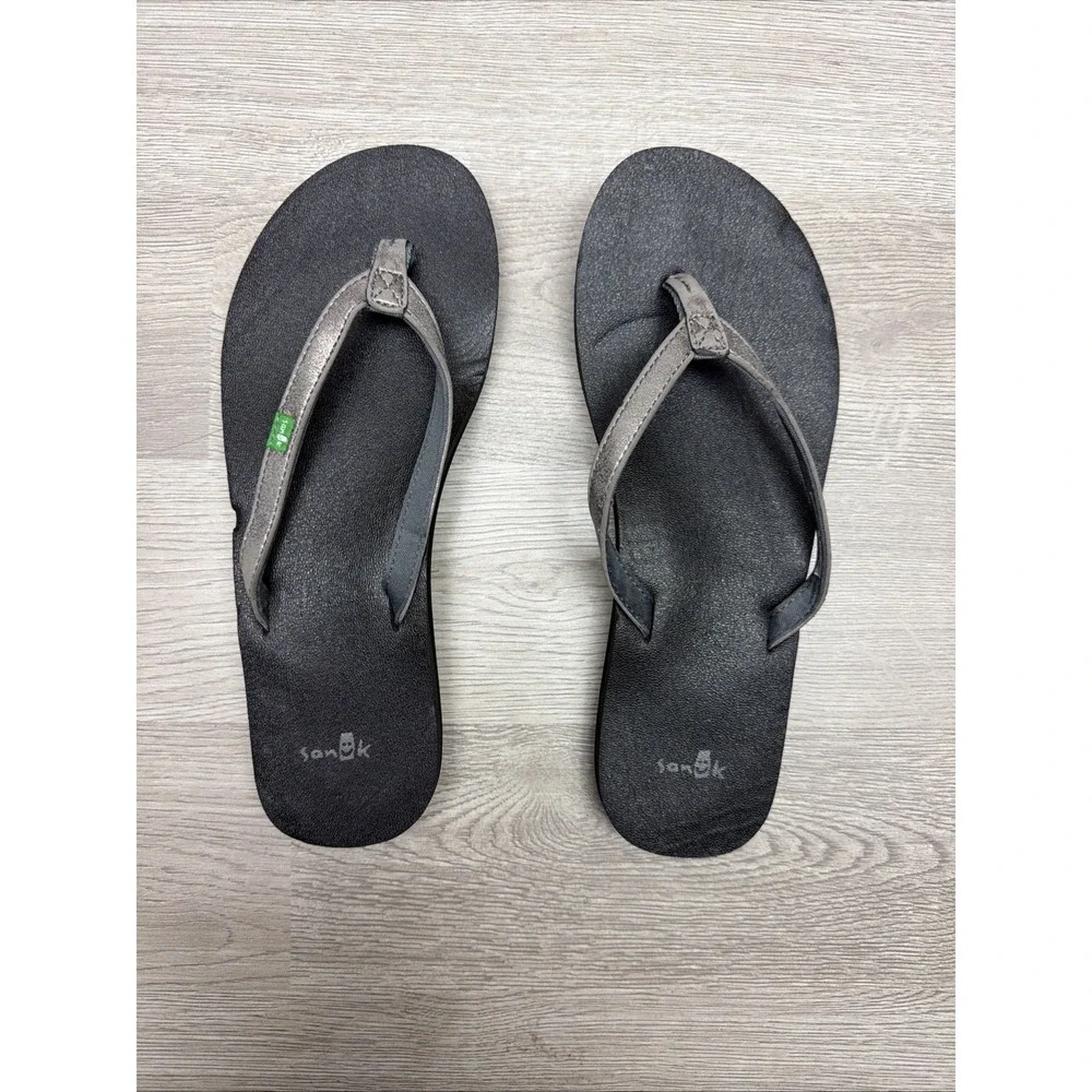 Sanuk Yoga Joy Black Flip Flop Sandals Womens Size 7 SWS100002 Very Nice